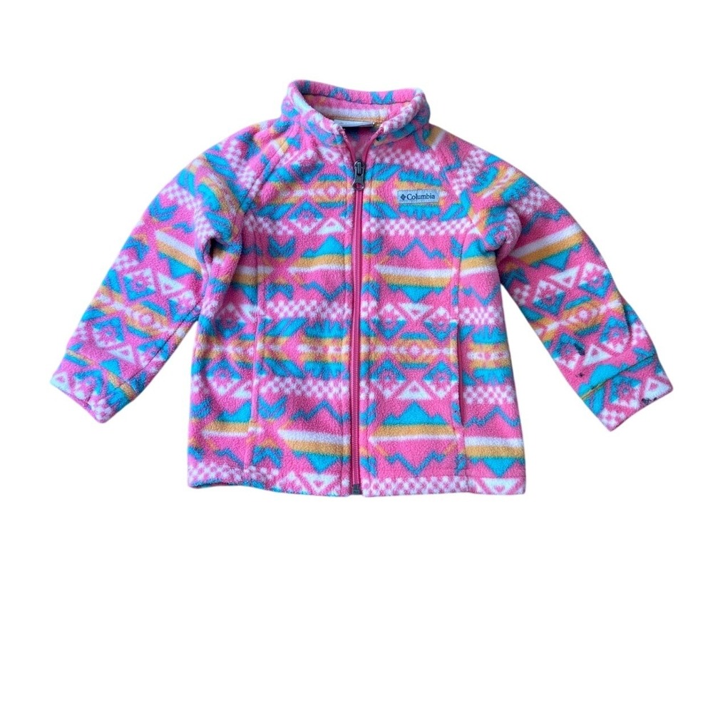 Columbia Fleece Jacket Girls Pink Aztec Geometric Print SIZE 18-24 Months